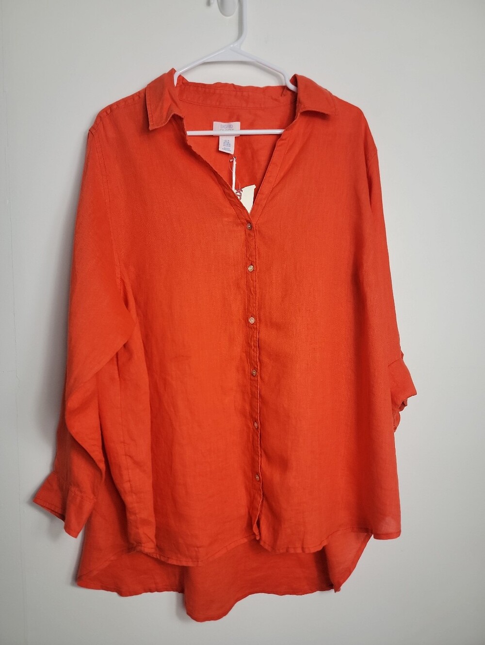 Sigrid Olsen Women's Orange Roll Tab Sleeve Button Up Top, 2X NWT